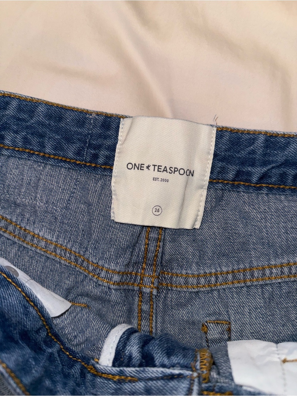 One Teaspoon Blue Distressed Rolled-Hem Denim Shorts - Picture 2 of 3
